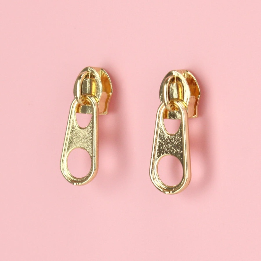 Gold-Tone '80s-Style Punk Metal Rocker Zipper Stud Earrings - Brand-New! 🤘✨